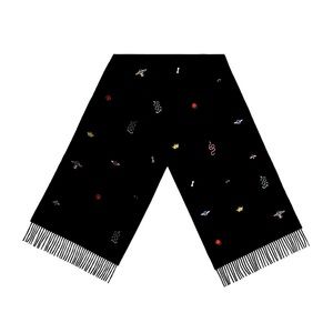 New With Tags Gucci Allover Multicolored Bee Cashmere/Silk Black Scarf $810.00